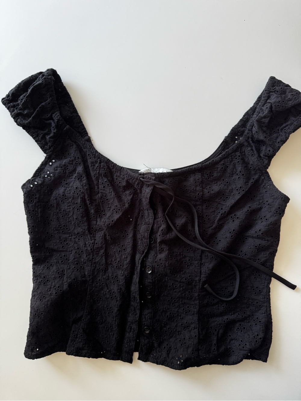 Wayf Black Eyelet Square-Neck Top